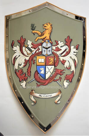 Medieval shield w. McLain Coat of Arms painting