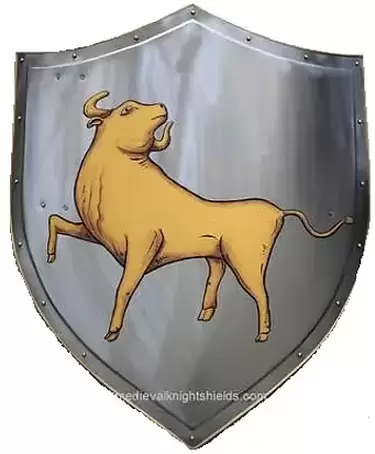 Metal school knight shield with golden bull