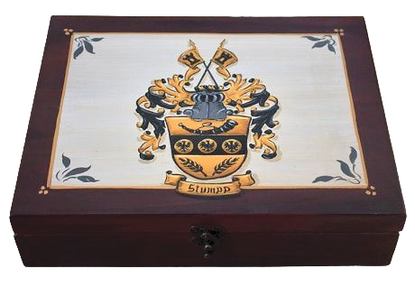 Hand painted Stumpp family coat of arms rosewood box