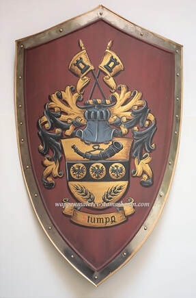 Metal knight shield with Stumpp family crest