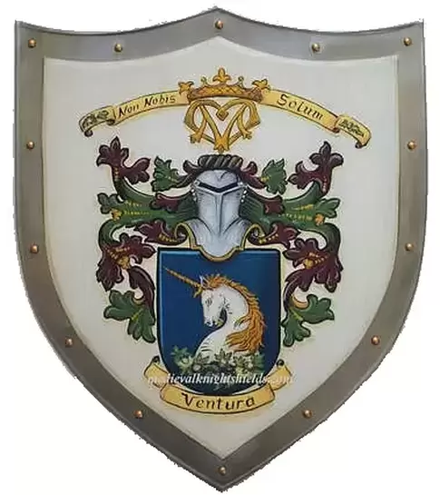 Wedding shield, metal knight shield w. family crest