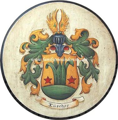 Luescher Coat of Arms painting wooden plaque antiqued 