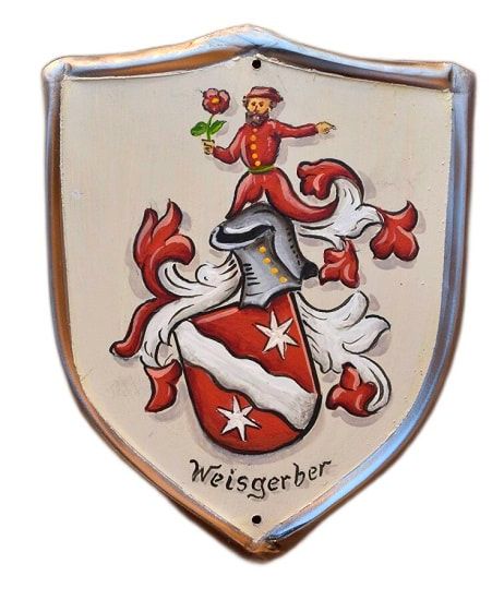 Weisgerber family crest metal door shield