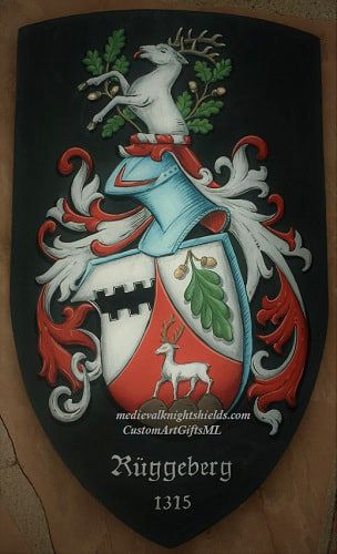 Solid wood knight shield w. Coat of Arms