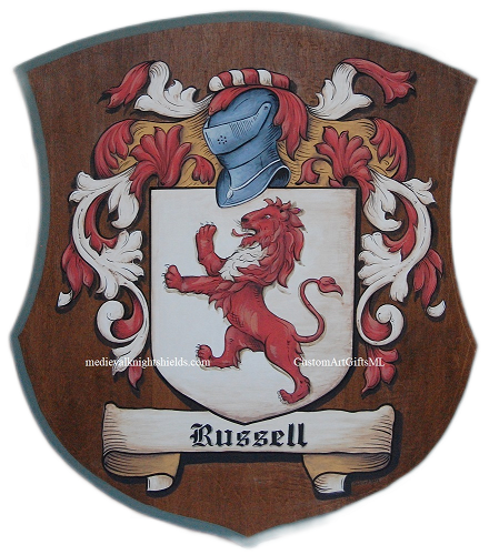 Russell Family Coat of Arms wooden plaque