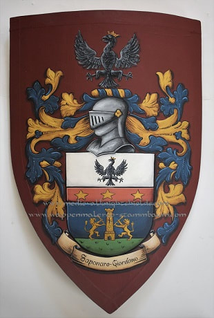 Saponaro Custom family crest painting -  wooden knight shield 