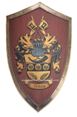 Metal knight shield with Stumpp family crest