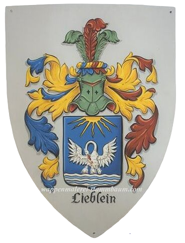 Metal shield  w.  Custom Lieblein Coat of Arms - pelican and sun symbol