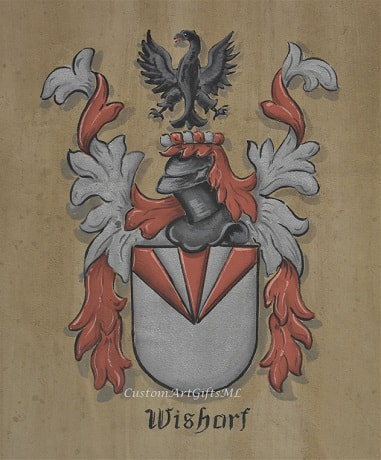 Wishorf family coat of arms on leather